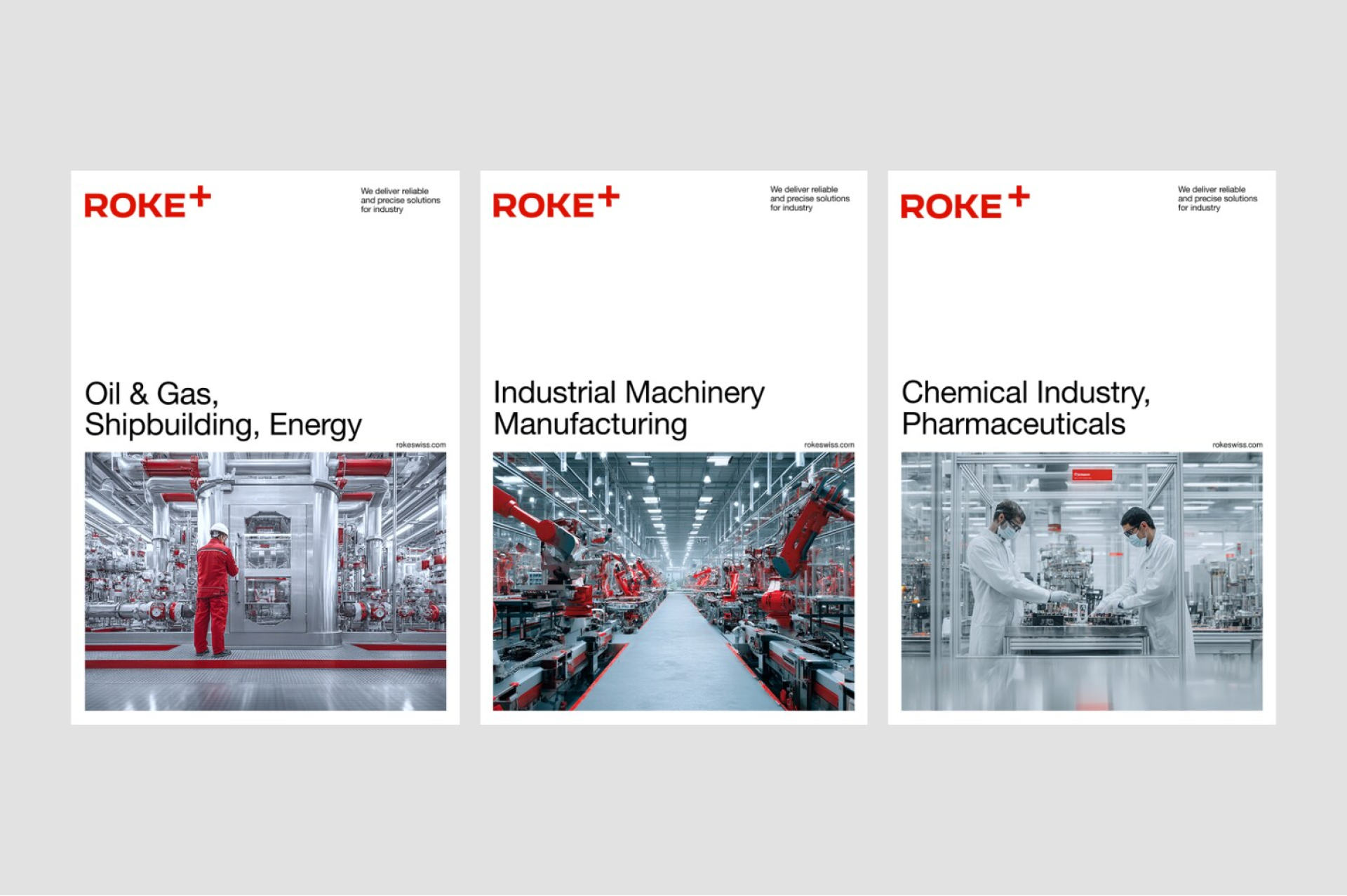 ROKE+ Swiss product catalogue spread – precision fittings range